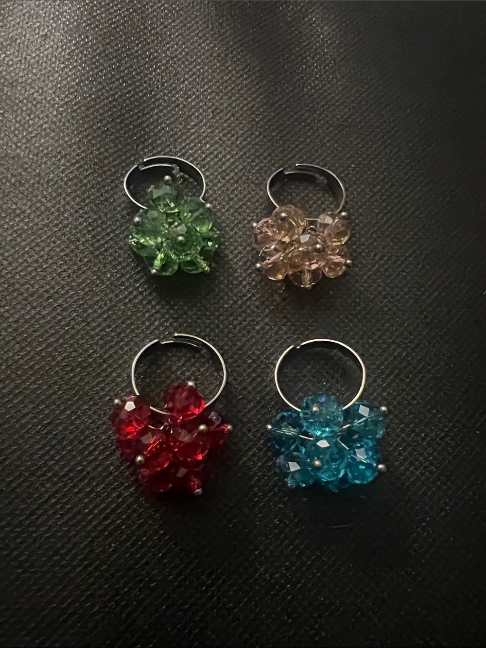 Multicolor Cluster Ring — Green, Champagne, Red & Blue Crystal Clusters